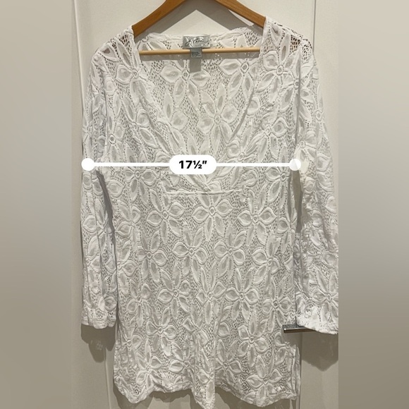 J Valdi Women's White Floral Lace V-Neck Tunic Swim Cover Up 1X K - Picture 5 of 7